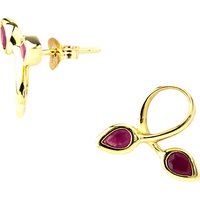 A B Davis 9ct Gold Ruby Double Leaf Stud Earrings, Red