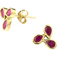 A B Davis 9ct Gold Ruby Triple Design Earrings, Red