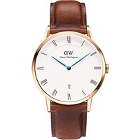 Daniel Wellington 1100DW Unisex Dapper Leather Strap Watch, Brown/White