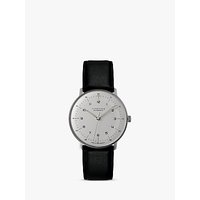 Junghans 027/3500.00 Men's Max Bill Automatic Leather Strap Watch, Black/White