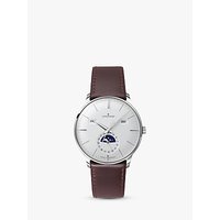 Junghans 027/4200.01 Men's Meister Calendar Leather Strap Watch, Dark Brown/White