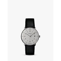 Junghans 027/4700.00 Men's Max Bill Automatic Leather Strap Watch, Black/White