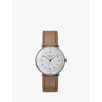 Junghans 027/3701.00 Men's Max Bill Self-Winding Leather Strap Watch, Tan/White