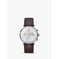 Junghans 027/4120.01 Men's Chronoscope Chronograph Day Date Leather Strap Watch, Brown/White