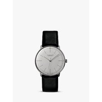 Junghans 027/3501.00 Men's Max Bill Automatic Leather Strap Watch, Black/White