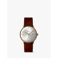 Junghans 027/7700.00 Men's Max Bill Automatic Leather Strap Watch, Camel/Silver
