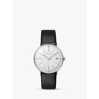 Junghans 047/4251.00 Women's Max Bill Date Leather Strap Watch, Black/White