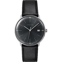 Junghans 041/4465.00 Men's Max Bill Date Leather Strap Watch, Black