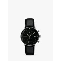 Junghans 027/4601.00 Men's Max Bill Chronoscope Leather Strap Watch, Black