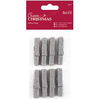 Docrafts Glitter Pegs, Silver, Pack Of 8