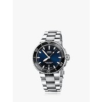 Oris 0173376534135-0782601PEB Men's Aquis Date Bracelet Strap Watch, Silver/Navy