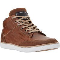 Dune Squizz Leather Perforated Side Hi Top Trainers, Tan