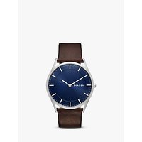 Skagen Men's Holst Leather Strap Watch, Brown/Blue