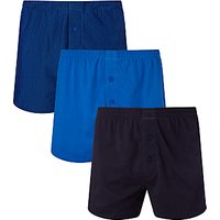 John Lewis Organic Jersey Cotton Double Button Boxers, Pack Of 3, Navy