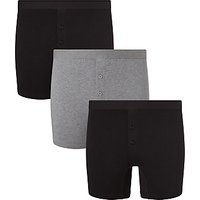 John Lewis Organic Cotton Button Fly Trunks, Pack Of 3, Black/Grey