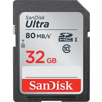 SanDisk Ultra Class 10 UHS-I U1 SDHC Memory Card, 32GB, 80MB/s