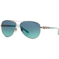 Tiffany & Co TF3049B Aviator Sunglasses, Silver/Blue