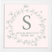 Modo Creative Personalised Name Floral Wreath Framed Print, 18 X 18cm
