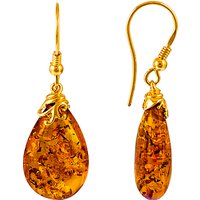 Be-Jewelled Gold Plated Sterling Silver Amber Drop Earrings, Amber