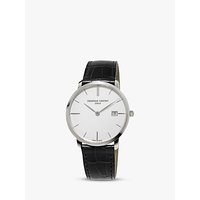 Frédérique Constant FC-220S5S6 Men's Slimline Date Leather Strap Watch, Black/White