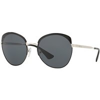 Prada PR 54SS Polarised Round Sunglasses, Silver/Black