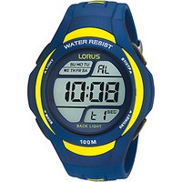 Lorus R2339EX9 Men's Digital PU Rubber Strap Watch, Blue