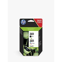 HP 301 Black & Tri-Colour Ink Cartridges, Pack Of 2