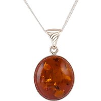 Be-Jewelled Amber Pendant Necklace, Cognac