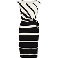 Gina Bacconi Graduated Stripe Jersey Dress, Black/Ivory