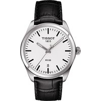 Tissot T1014101603100 Men's PR 100 Date Leather Strap Watch, Black/White
