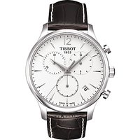 Tissot T0636171603700 Men's Tradition Chronograph Date Leather Strap Watch, Dark Brown/White