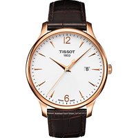 Tissot T0636103603700 Men's Tradition Date Leather Strap Watch, Dark Brown/White