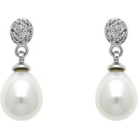 Finesse Glass Faux Pearl And Cubic Zirconia Drop Earrings, Silver/White