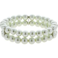 Finesse Double Strand Glass Faux Pearl Stretch Bracelet, White