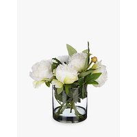 Peony Artificial Peonies In Black Glass Cylinder Vase, White
