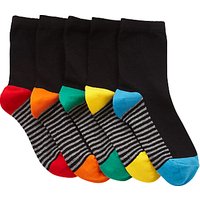 John Lewis Children's Contrast Heel Socks, Pack Of 5, Black