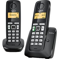 Gigaset A220A Digital Cordless Telephone With Answering Machine, Duo DECT, Black