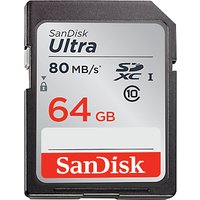 SanDisk Ultra Class 10 UHS-I U1 SDHC Memory Card, 64GB, 80MB/s