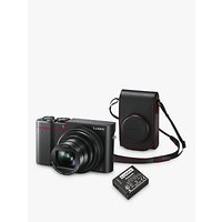 Panasonic LUMIX DMC-TZ100KITEB-R Digital Camera, 4K Ultra HD, 20.1MP, 10x Optical Zoom, Wi-Fi, EVF, 3 LCD Touch Screen With Leather Camera Case & Battery Kit