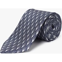 John Lewis Woven In Italy Deco Arch Print Silk Tie, Navy/Silver