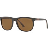 Emporio Armani EA4076 Polarised Square Sunglasses, Matte Brown
