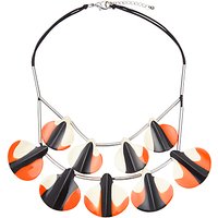 One Button Two Tone Double Layered Droplets Necklace, Black/Orange