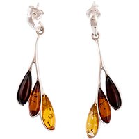 Be-Jewelled Sterling Silver Amber Leaf Drop Earrings, Multi
