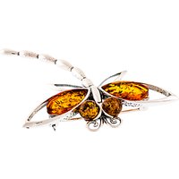 Be-Jewelled Sterling Silver Amber Dragonfly Brooch, Silver/Orange