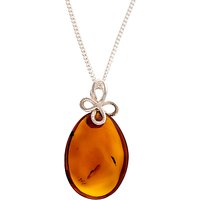 Be-Jewelled Sterling Silver Amber Bow Bail Pendant Necklace, Silver/Orange