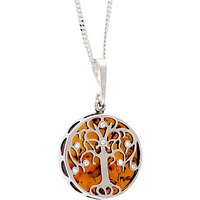 Be-Jewelled Sterling Silver Amber Tree Of Life Round Pendant Necklace, Silver/Orange