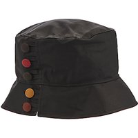 Olney Waxed Cotton Button Detail Rain Hat, Black
