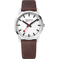 Mondaine A638.30350.11SBG Unisex Simply Elegant Leather Strap Watch, Dark Brown/White