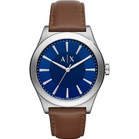 Armani Exchange AX2324 Men's Leather Strap Watch, Dark Brown/Blue