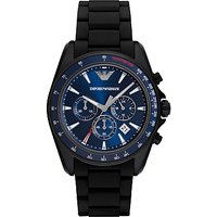 Emporio Armani AR6121 Men's Chronograph Date Silicone Strap Watch, Black/Blue